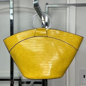 Yellow Croc-Embossed Tote Bag